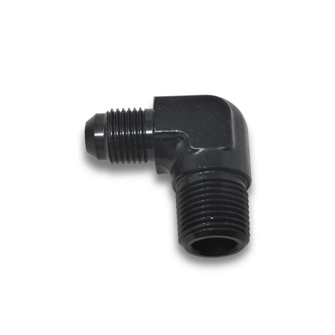 660843 – RUSSELL/EDEL Adapter Fitting, 90 Degree -6 AN To 3/8 Inch NPT Anodized Black Aluminum Single